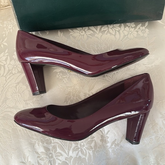 Lauren Ralph Lauren Genuine Patent Leather Burgundy Pumps Rounded Toe Heels Fall - Picture 12 of 14